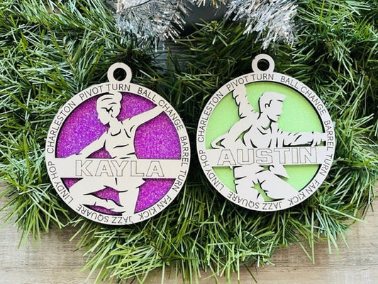 Jazz Dancer Ornament/ Personalized Ornaments/ Christmas Ornaments/ Jazz Dancer Gift/ Male or Female/ Glitter or Standard Backer/ No Icons