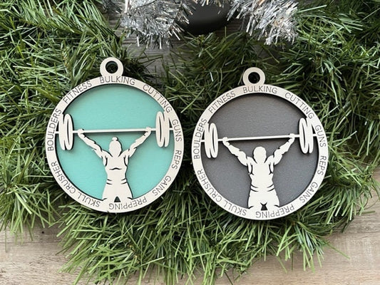 Weight Lifting Ornament/ Christmas Ornaments/ Weightlifting Ornaments/Weight Lifting Gift/Male or Female/Glitter or Standard Backer/No Icons