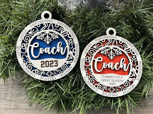 Coach Ornament/ Thanks For A Great Season/ 2023 Coach Ornament/ Coach Gift/ Sports Ornament/ Sports Gift/ Christmas Ornaments/ With Icons