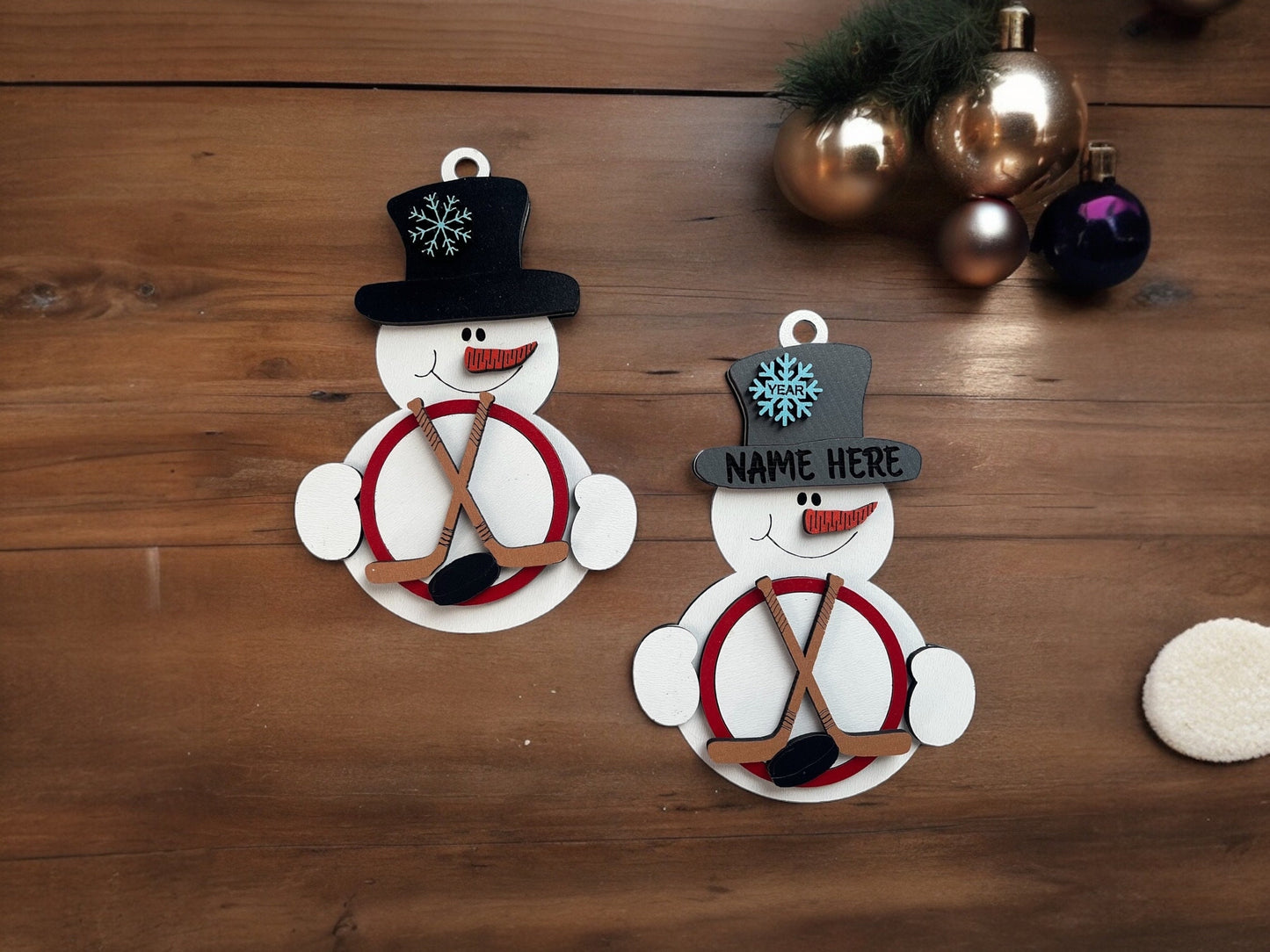 Hockey Snowman Ornament/ Hockey Ornament/ Sports Ornament/ Snowman Hockey Ornament/ Snowman with Top Hat/ Available Personalized