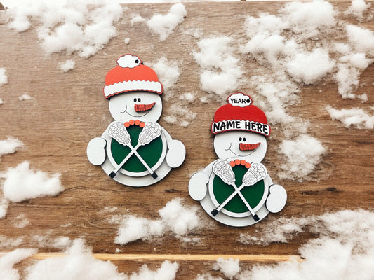 Lacrosse Snowman Ornament/ Lacrosse Ornament/ Sports Ornament/ Snowman Lacrosse Ornament/ Snowman with Beanie/ Available Personalized