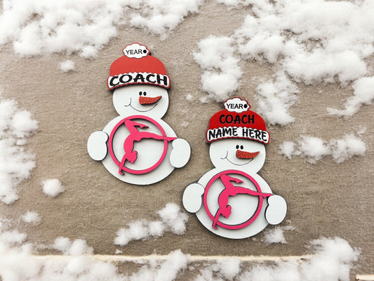 Gymnastics Coach Snowman Ornament/ Gymnastics Coach Ornament/ Sport Ornament/ Snowman Gymnast Ornament/Snowman Beanie/Available Personalized