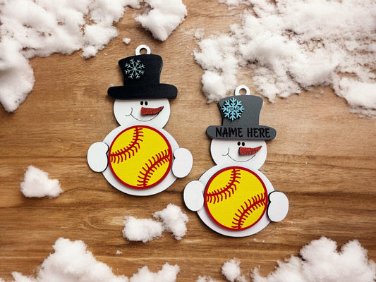 Softball Snowman Ornament/ Softball Ornament/ Sports Ornament/ Snowman Softball Ornament/ Snowman with Top Hat/ Available Personalized