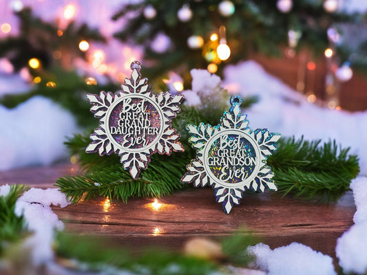 Best Great Granddaughter Ever Ornament/ Best Great Grandson Ever Ornament/ Snowflake Ornament/ Christmas Ornament/ Christmas Gift