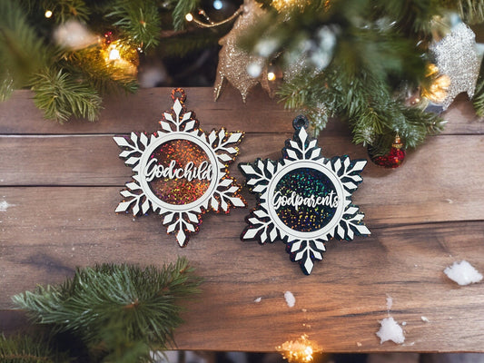 Godchild Ornament/ Godparents Ornament/ Snowflake Ornament/ Christmas Ornament/ Christmas Gift/ Godchild Gift/ Godparents Gift