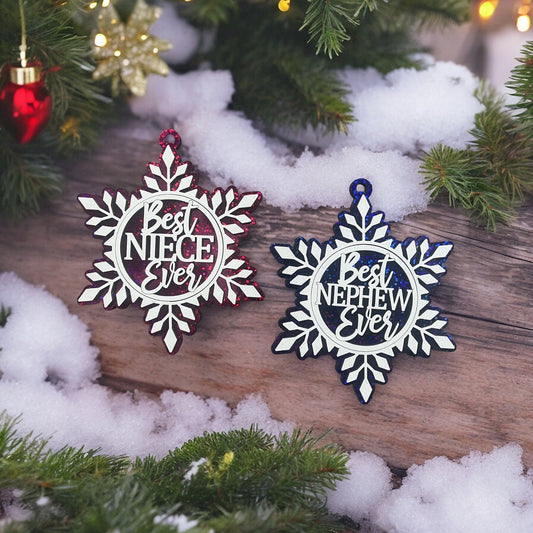 Best Niece Ever Ornament/ Best Nephew Ever Ornament/ Snowflake Ornament/ Christmas Ornament/ Christmas Gift/ Niece Gift/ Nephew Gift