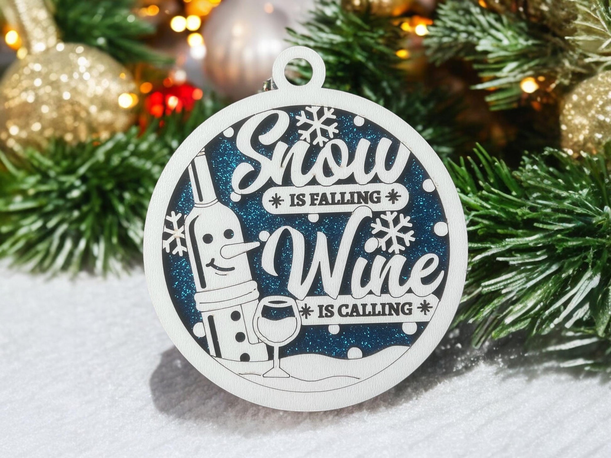 Wine Ornament/ Snow Is Falling Wine Is Calling/ Funny Wine Ornament/ Wine Pun Ornament/ Funny Christmas Ornament/ Drink Ornament