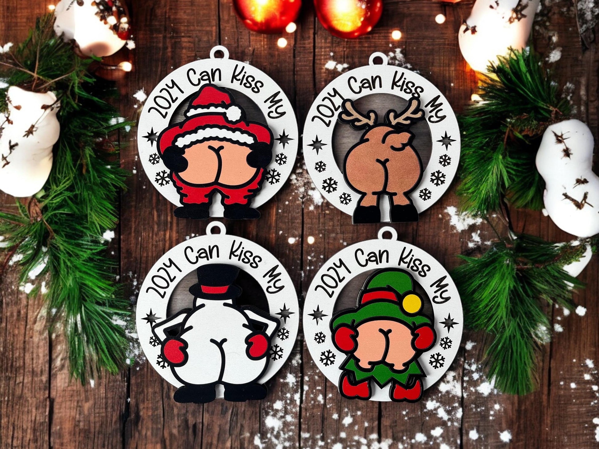 2024 Can Kiss My Ornament/ Naughty but Nice Ornament/ Santa Butt Ornament/ Reindeer Butt Ornament/ Snowman Butt Ornament/ Elf Butt Ornament