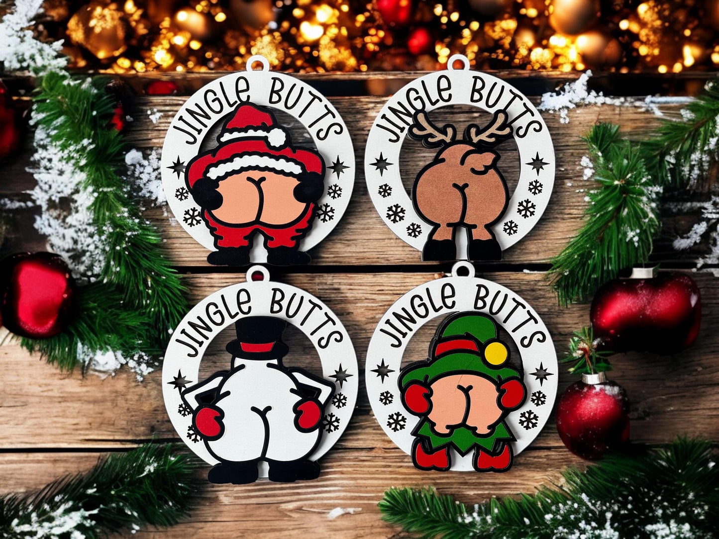 Jingle Butts Ornament/ Naughty but Nice Ornament/ Santa Butt Ornament/ Reindeer Butt Ornament/ Snowman Butt Ornament/ Elf Butt Ornament