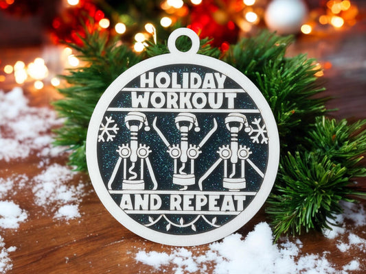 Wine Ornament/ Funny Wine Ornament/ Holiday Workout and Repeat/ Wine Pun Ornament/ Funny Christmas Ornament/ Drink Ornament