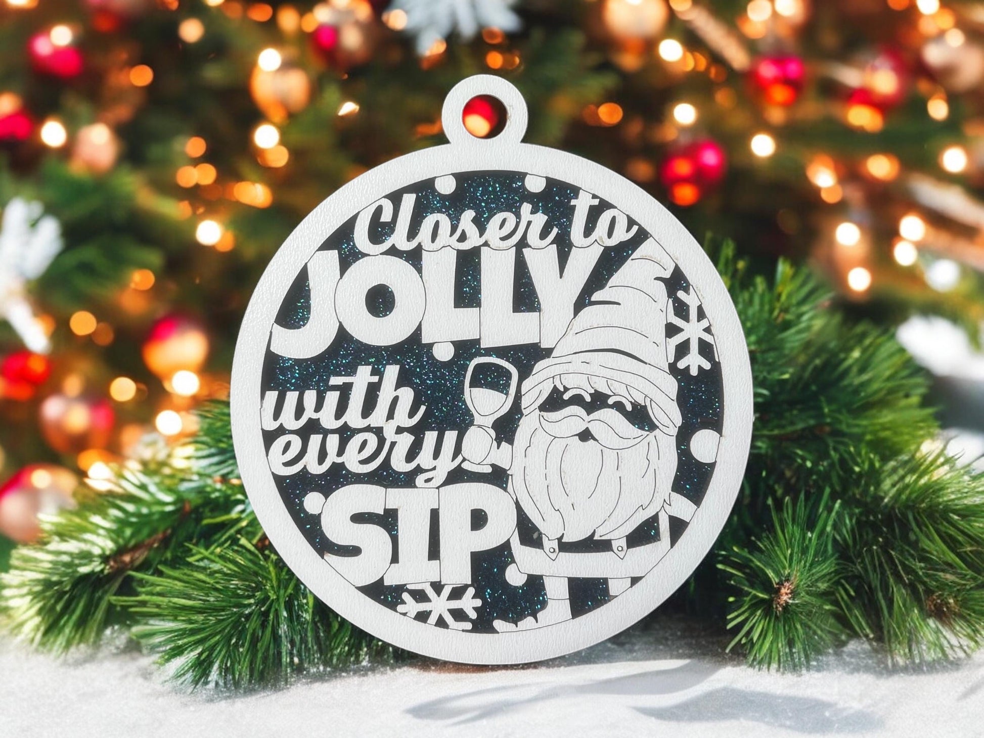 Wine Ornament/ Closer To Jolly With Every Sip/ Funny Wine Ornament/ Wine Pun Ornament/ Funny Christmas Ornament/ Drink Ornament