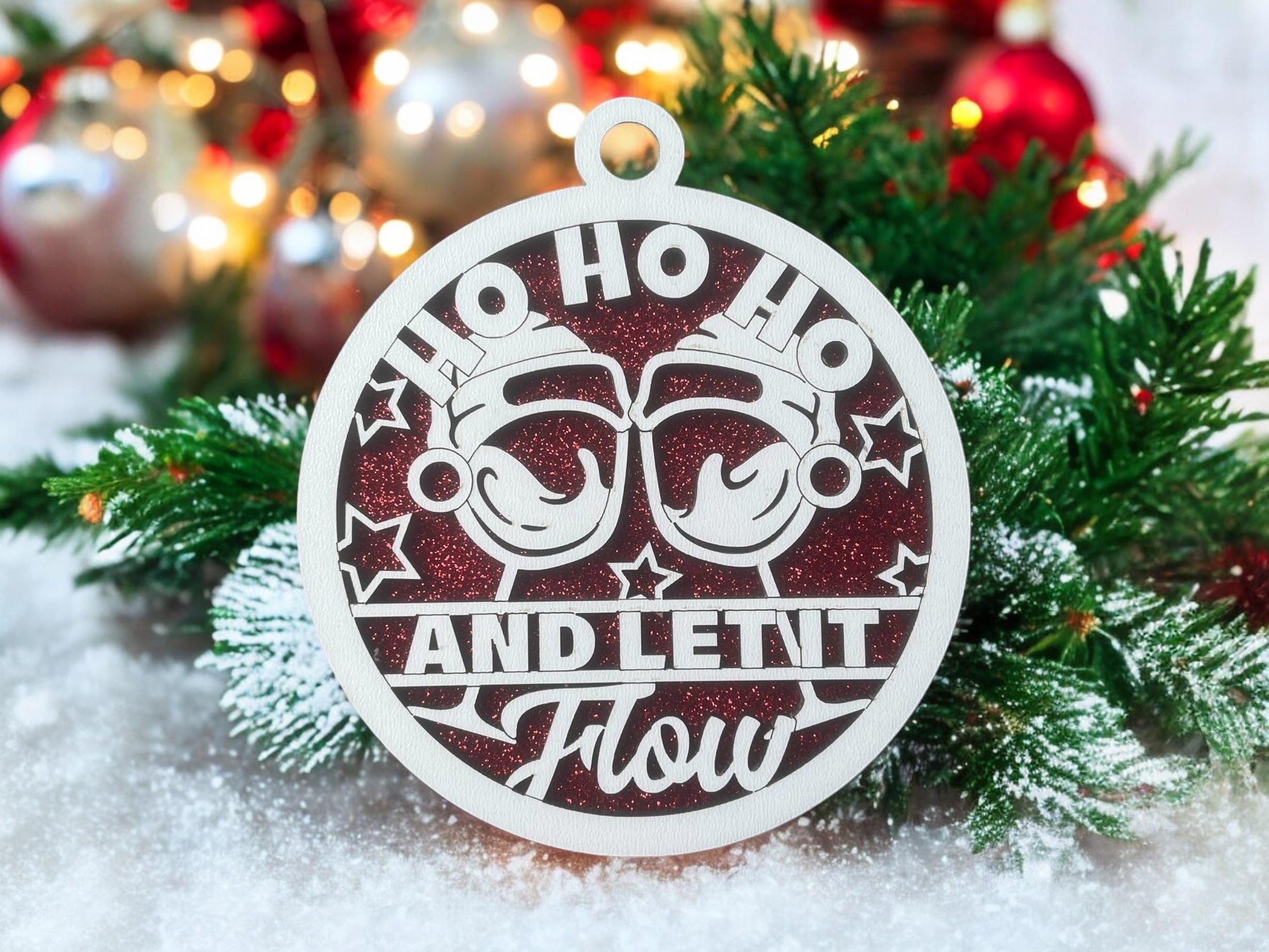 Wine Ornament/ Ho Ho Ho And Let It Flow/ Funny Wine Ornament/ Wine Pun Ornament/ Funny Christmas Ornament/ Drink Ornament