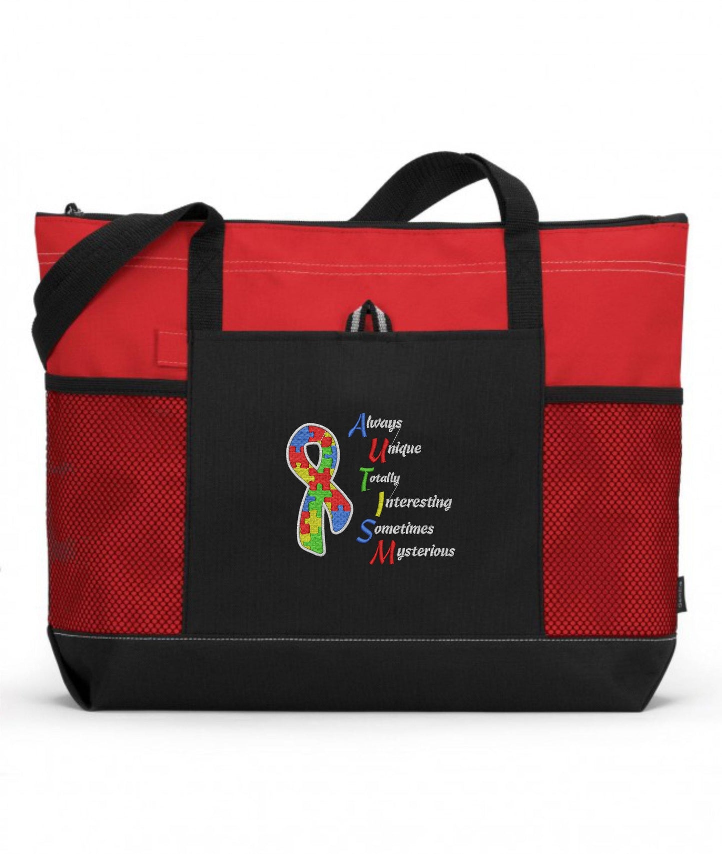 Always Unique Totally Interesting Sometimes Mysterious Embroidered Autism Tote Bag