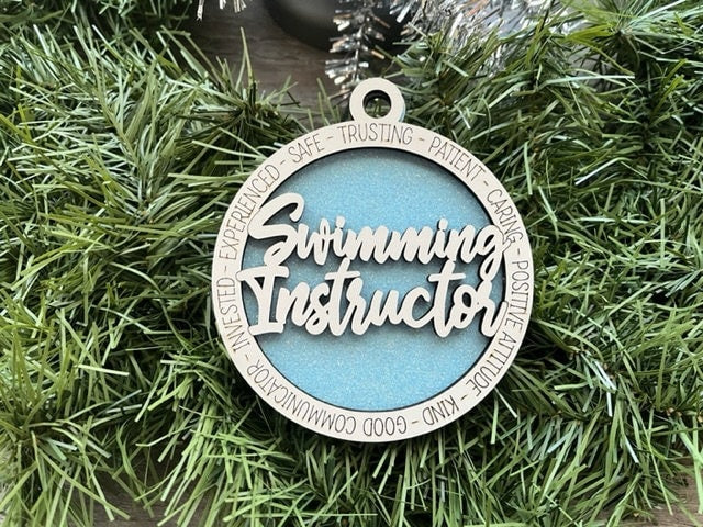 Swimming Instructor Ornament/ Swimming Instructor Gift/ Christmas Ornament/ Occupational Ornament/ Career Gift/ Glitter Ornament