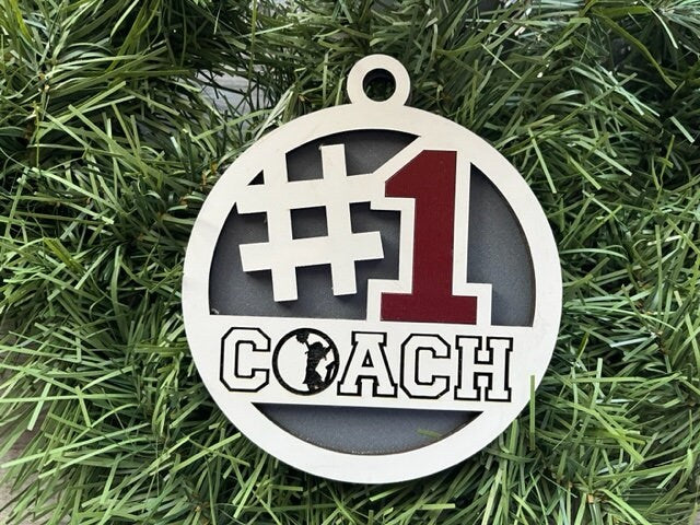 Cheer Coach Ornament/ #1 Coach Ornament/ Cheerleader/ Christmas Ornaments/ Sports Ornaments/ Choose Colors/ Coach Gift/ Gift for Coach