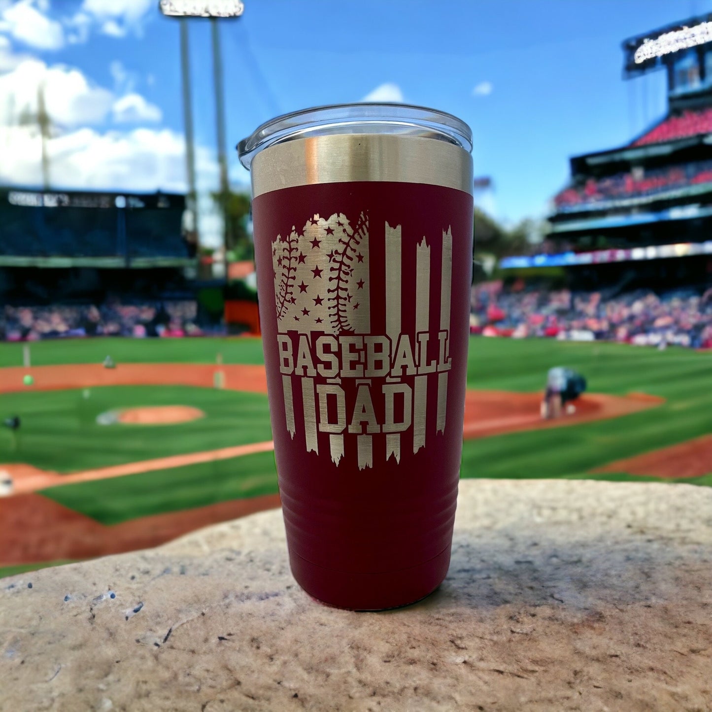 Baseball Dad Tumbler/ Baseball Dad Flag/ Baseball Gift/ Engraved Tumbler/ Double Sided Design/ Polar Camel Tumbler/ Colorful Tumblers/ 20 oz