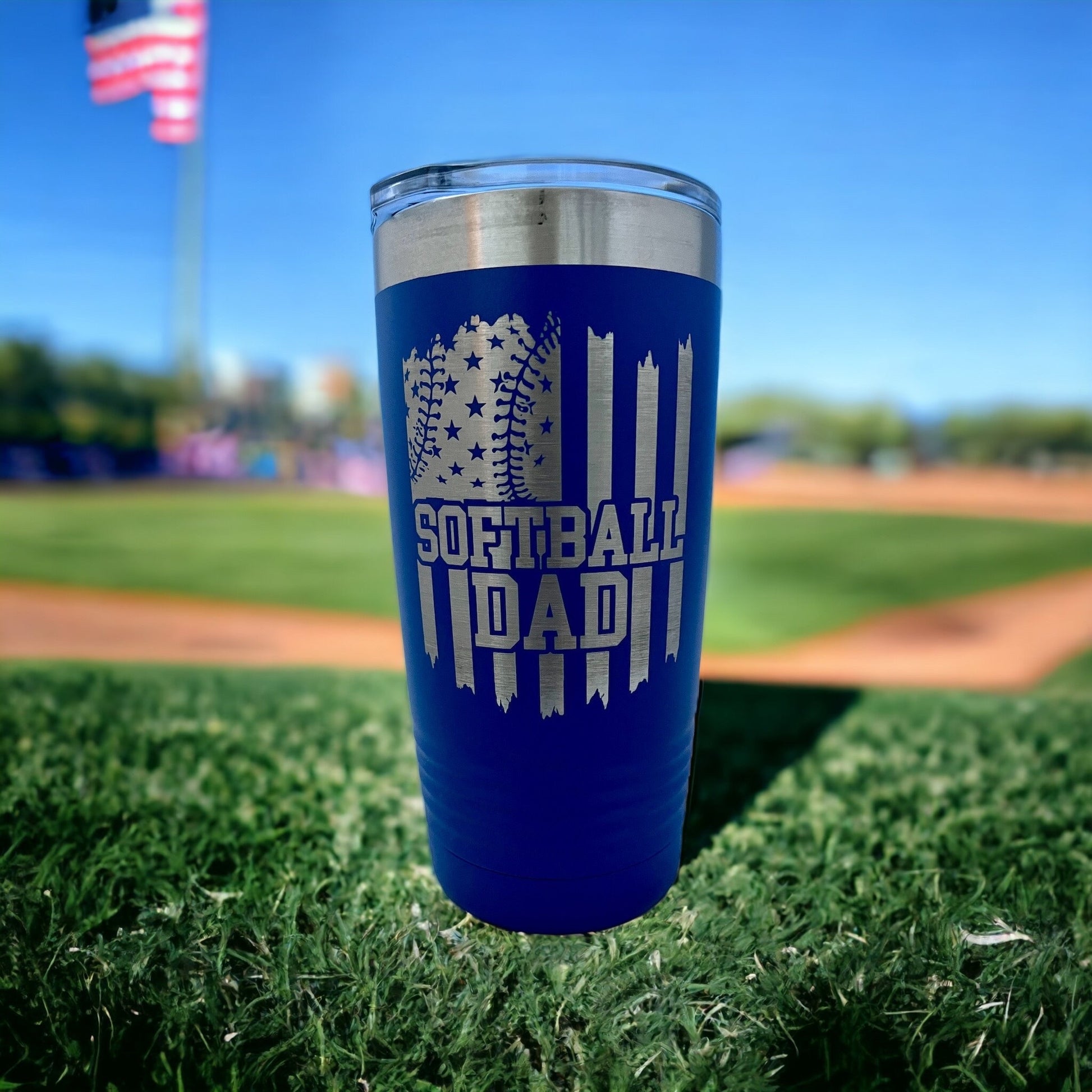 Softball Dad Tumbler/ Softball Dad Flag/ Softball Gift/ Engraved Tumbler/ Double Sided Design/ Polar Camel Tumbler/ Colorful Tumblers/ 20 oz