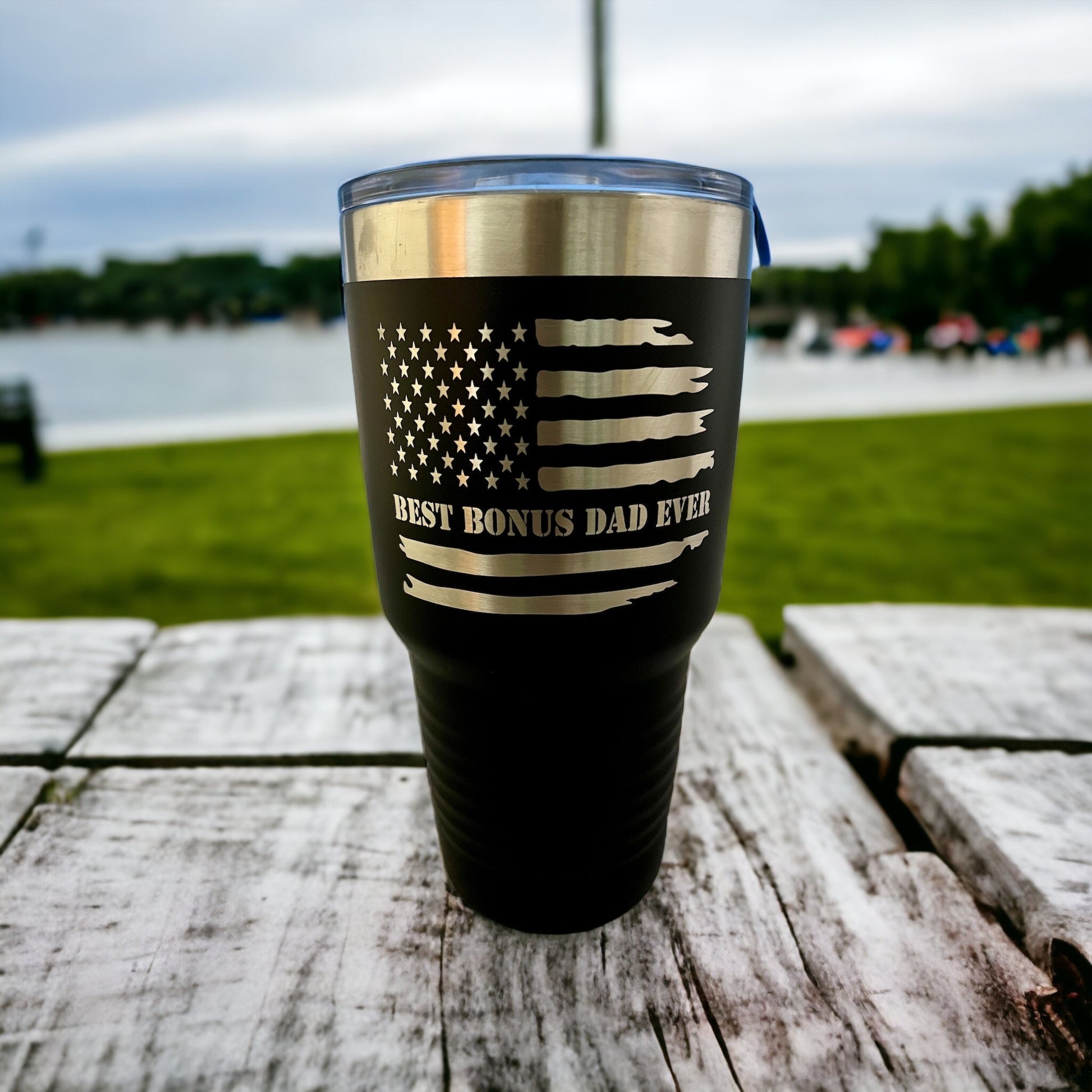 Best Bonus Dad Ever Tumbler/ Flag Tumbler/ Bonus Dad Gift / Dad Tumbler/ Flag Gift/ Engraved Tumbler/ Double Sided Design/ 30 oz Tumbler