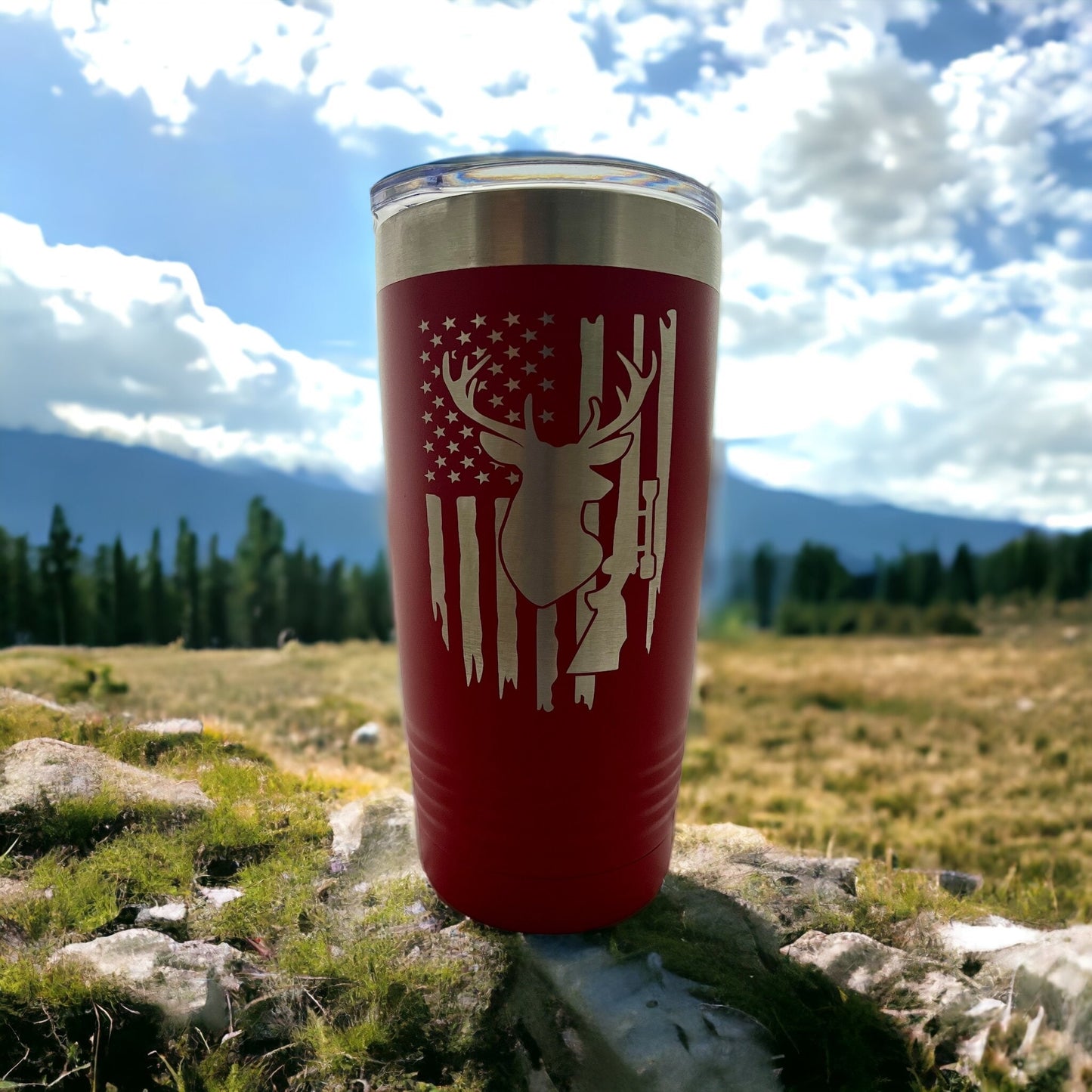 Deer Hunter Tumbler/ Deer Hunter Flag/ Deer Hunter Gift/ Engraved Tumbler/ Double Sided Design/ Available Personalized/ 20 oz Tumbler