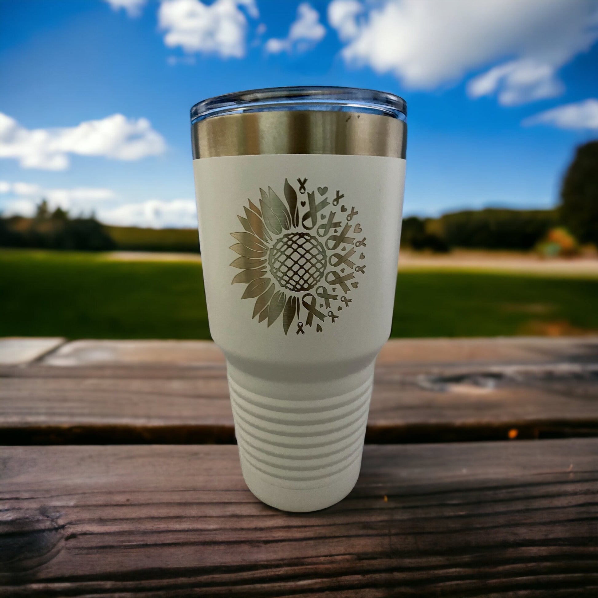 Sunflower Awareness Tumbler/ Awareness Tumbler/ Cancer Awareness Tumbler/ Engraved Tumbler/ Double Sided Design/ 30 oz Tumbler