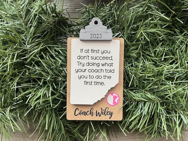 Cheer Coach Ornament/ Clipboard Coach Ornament/ Personalized Coach Ornament/ Sports Coach/ Sports Ornaments/ Cheer Coach Gift/Saying Options